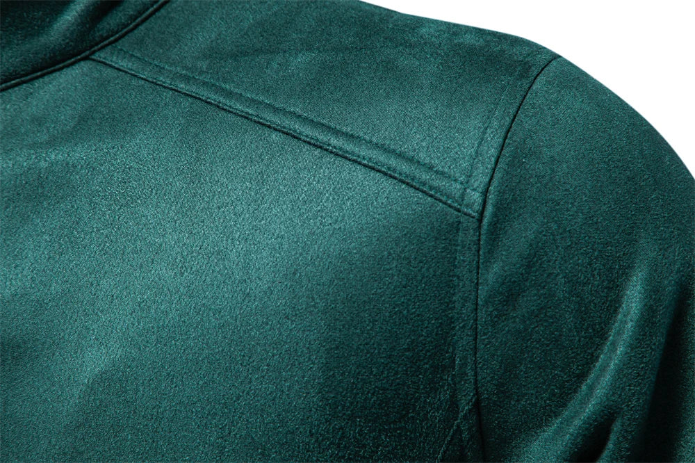 Men's Stand Collar Zip Suede Jacket Fashion Casual Business Faux Leather Trucker Jackets Coat for Men