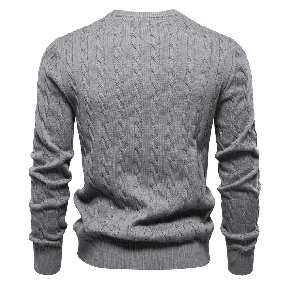 Men's Giraffe Embroidery Cotton Sweaters Round Neck Classic Twist Patterned Pullover Knitted Sweater for Men