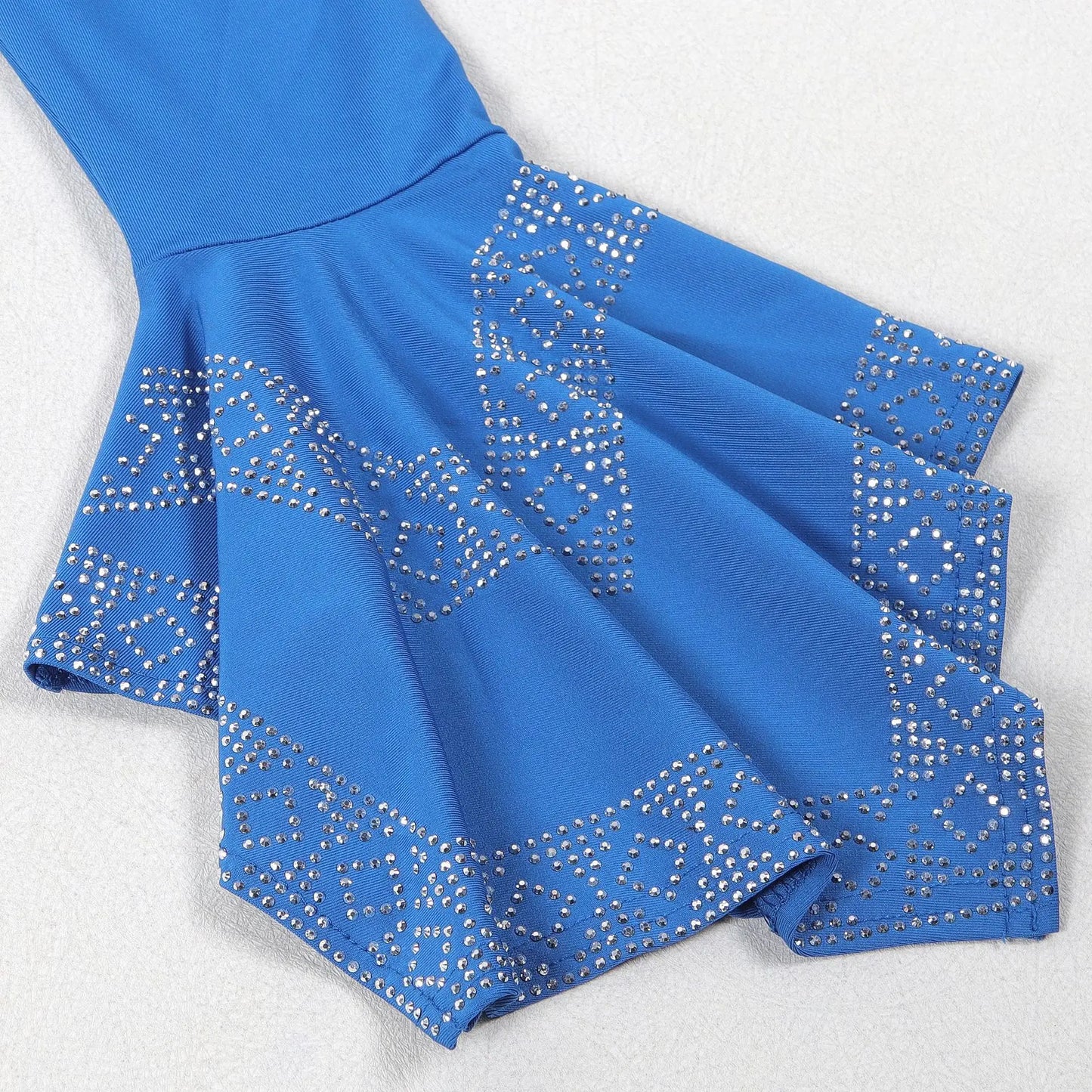 Women's Casual Solid Color V Neck Flare Sleeve Rhinestone Decor Backless Midi Pencil Dress
