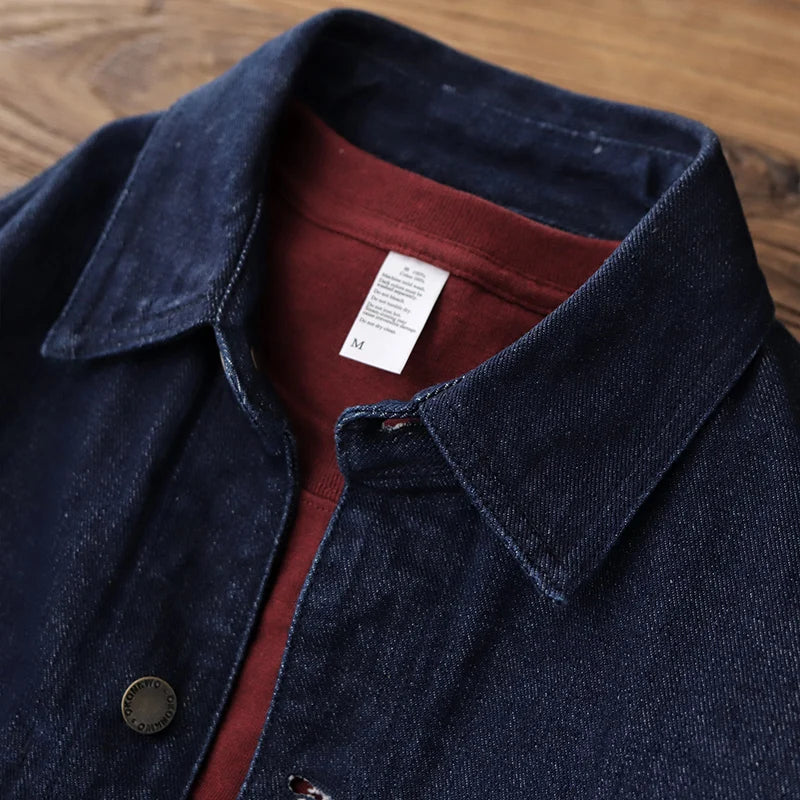 Spring Autumn New American Retro Heavyweight Denim Cargo Jacket Men's Fashion Pure Cotton Washed Multi Pocket Casual Coat