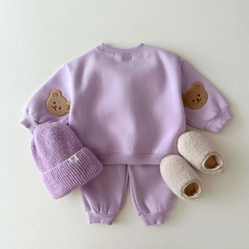 New Kids Clothing Set Bear Embroidery Girls Boys Track Suit O Neck Hoodie And Pants 2PCS Clothes Suit 1-6Y Unisex