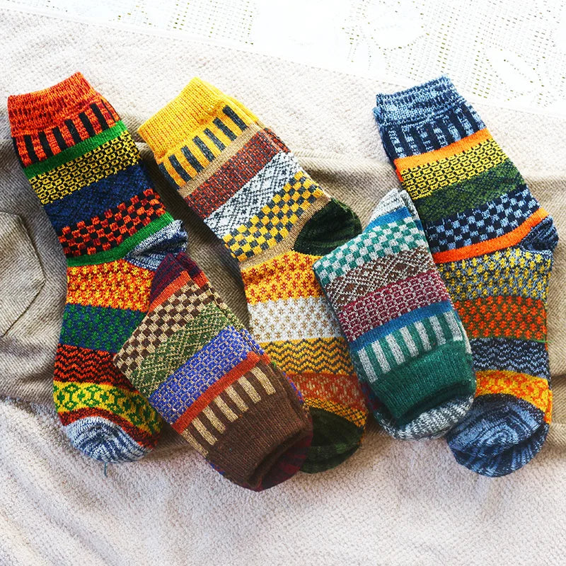 5 paar winter nieuwe dikke warme Harajuku retro mode casual wollen sokken van hoge kwaliteit katoen voor heren