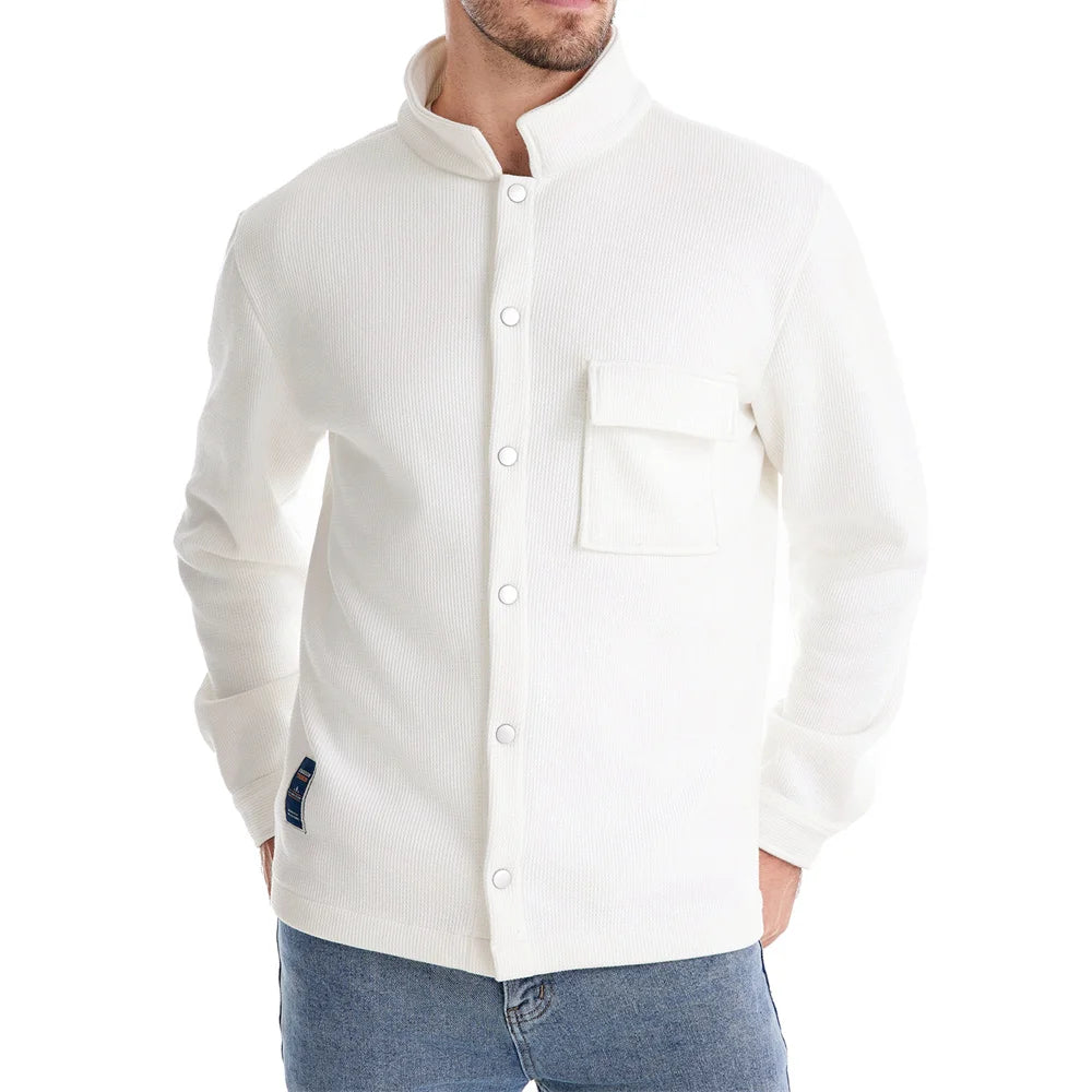 Herrenjacke mit Waffel-Fleece-Futter, dick, warm, mit Tasche, Knopfleiste, Stehkragen, Oberbekleidung, Winterjacken, Mäntel für Herren