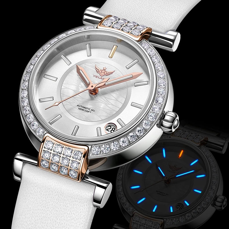 Yelang V1026 Women's Mechanical Watch – NH35 Japan Movement, 10 BAR Waterproof, Luxury Stainless Steel Wristwatch with Watch Ring – Reloj Mujer