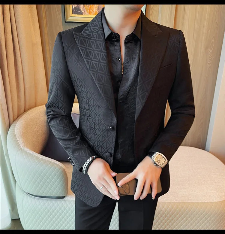 Men's Floral Print Blazer Jacket - Slim Fit Single-Breasted Business Casual Style Autumn Winter Formal Male Coat