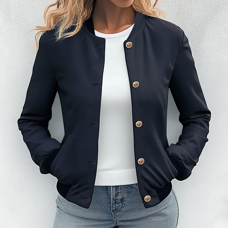 Women's Autumn Winter Baseball Jackets Stand Collar Long Sleeve Button Jackets