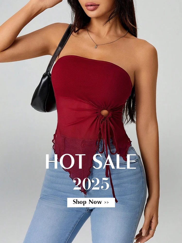 Women's Tanks Summer French Trendy Plain Cut Out Asymmetrical Hem Sleeveless Off Shoulder Tube Milkmaid Tanks