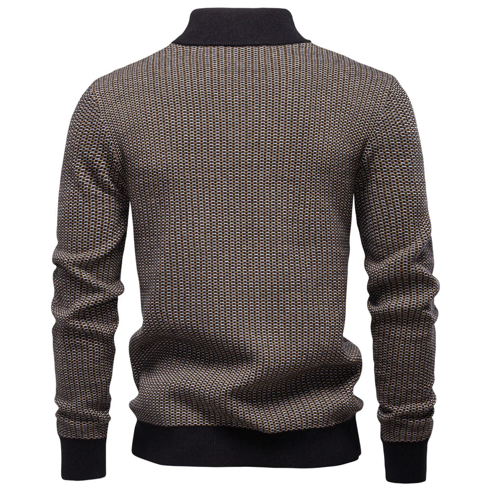 Men's Classic Striped Knitwear Cotton Blend Sweater Mock Neck Warm Thickened Luxury Winter Male Sweaters