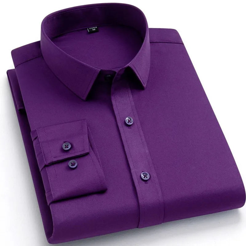 Non-iron Solid Office Shirts for Men Latest Anti-wrinkle Comfort Soft Business Without Pocket Smart Causal Purple Slim Fit Blous