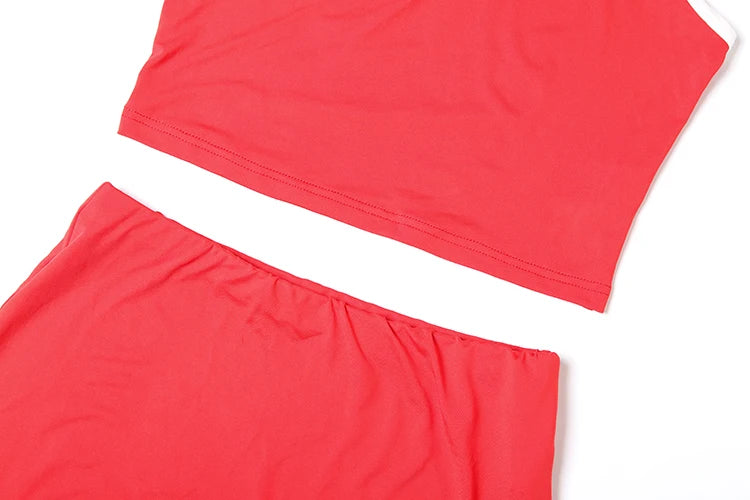 Casual Simple Women 2 Piece Set Tracksuit Skinny Tank Tops + Irregular Hem Skirts Matching Stretch Streetwear Outfits