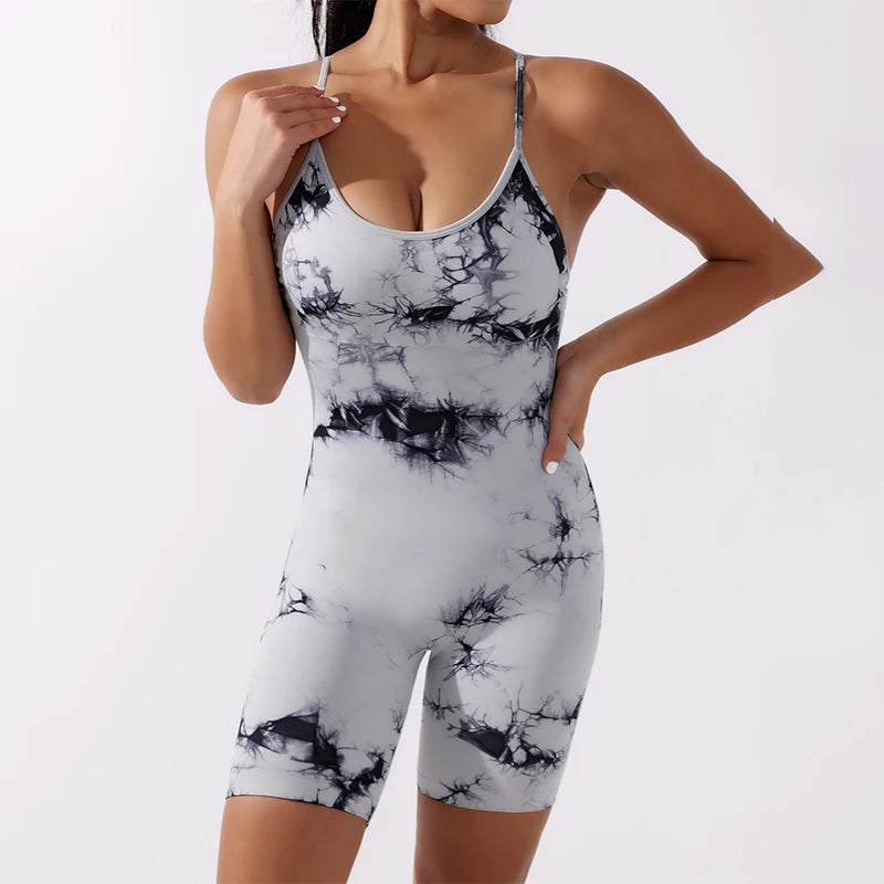 Sexy Ribbed V-Neck Sport Romper Fashion Seamless One Piece Yoga Clothing Plain Solid Fitness Butt Lifter Short Jumpsuit 2025 New