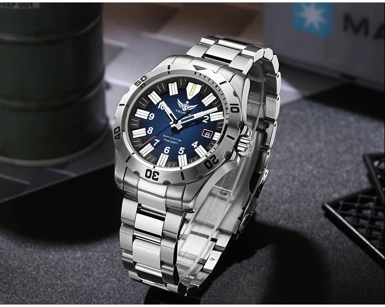 YELANG V1036 42mm Men's Quartz Watch Luminous Display Japan Movement 30ATM Waterproof Stainless Steel Band with Luminous Hands