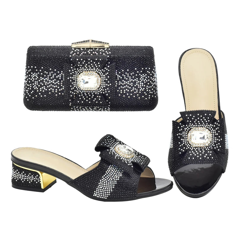 2025 Italian Shoes and Bags Matching Set with Rhinestone Bride Wedding Set African Party Shoes for Women