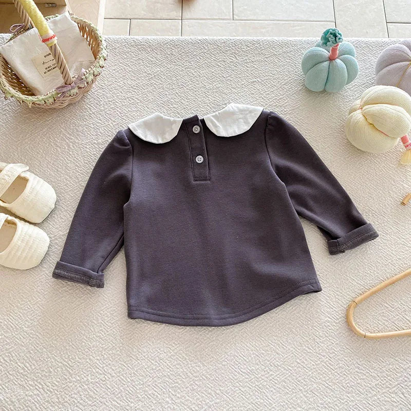Herfst Baby Onderhemdjes Zoete Borduurwerk Bloem Strik Baby Meisjes Bottoming Shirt Peuter Dunne Kleding Tops 0-3T Meisjes
