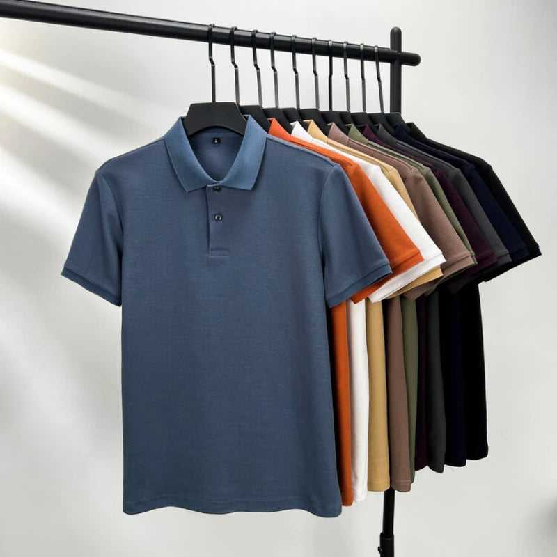 Men's 100% Summer Cotton Polo Shirt, Casual Short Sleeve, Breathable Lapel Tee Ideal for Golf and Other Sports - 10 Colours
