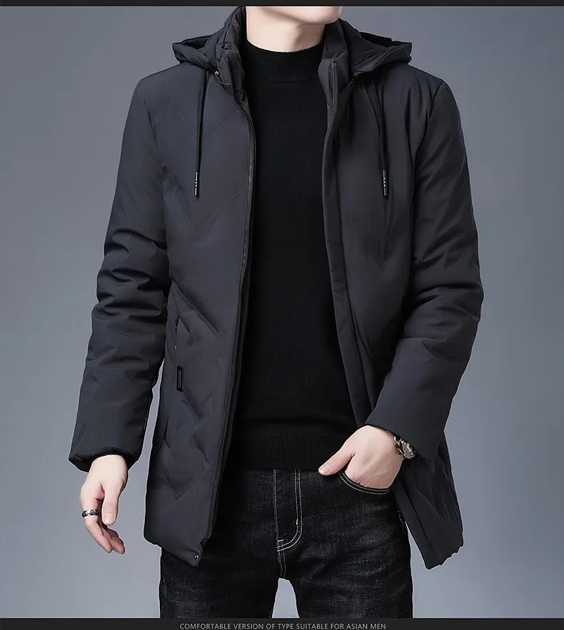 Men's Top Grade Designer Brand Parka Jacket, Thick Casual Fashion Windbreaker, Hooded Quilted Bubble Male Long Coats