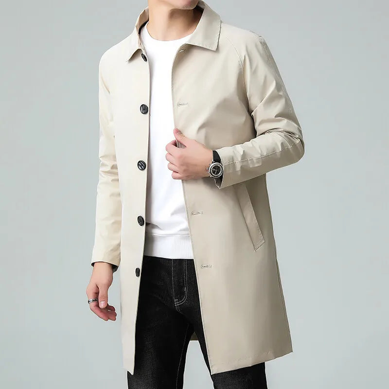 Men's Top Quality Brand Casual Fashion Long Trench Coat, Windbreaker Overcoat, and Male Slim Fit Jacket