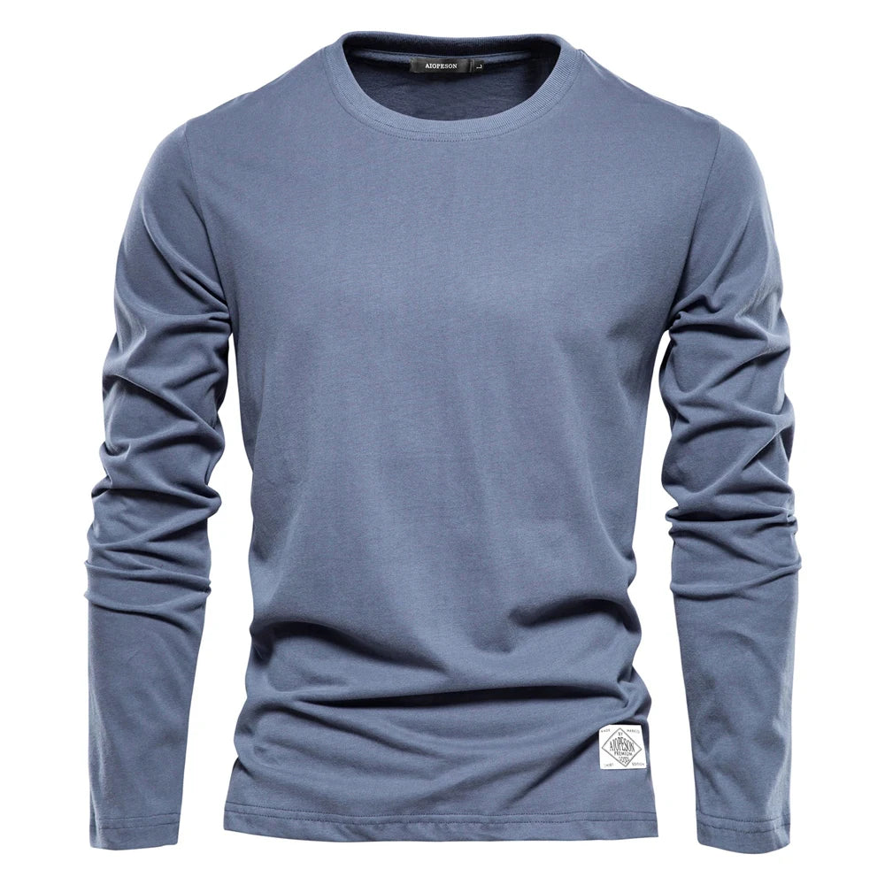 100% katoenen T-shirt met lange mouwen voor heren, effen, lente-informeel, heren-T-shirts, hoge kwaliteit herentops, klassieke kleding, heren-T-shirts