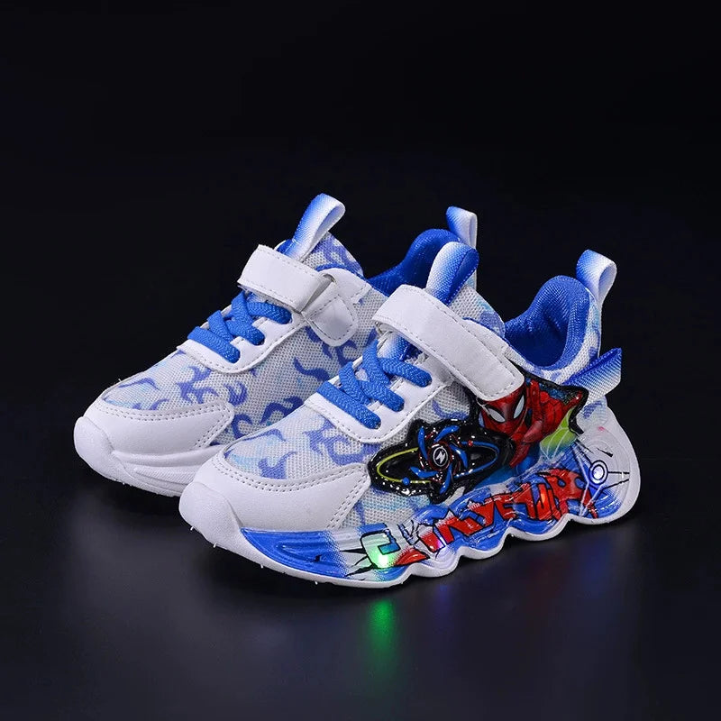 Disney Spider-Man Boys LED Light Up Sneakers Red/Blue Kids Anti-Slip Outdoor Shoes Spring All-Day Comfort Size 21-31