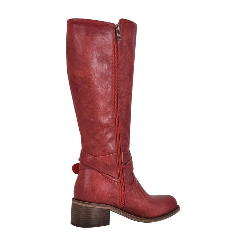Women Knee High Boots Heeled Fashion Winter Gothic Matte Motorcycle Boots