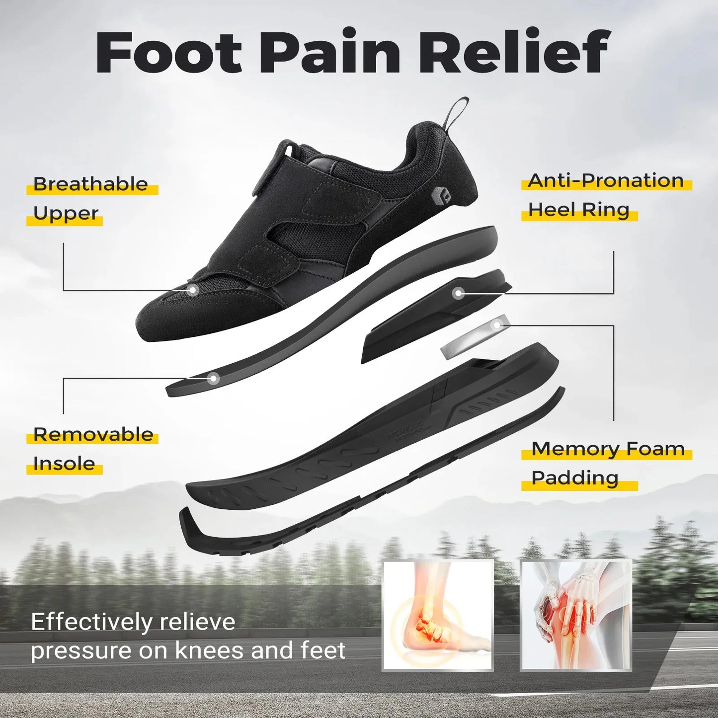 Men's Diabetic Shoes Wide 2E Slip-On Suitable For Swollen Feet Walking Shoe With Arch Support For Foot Pain Relief