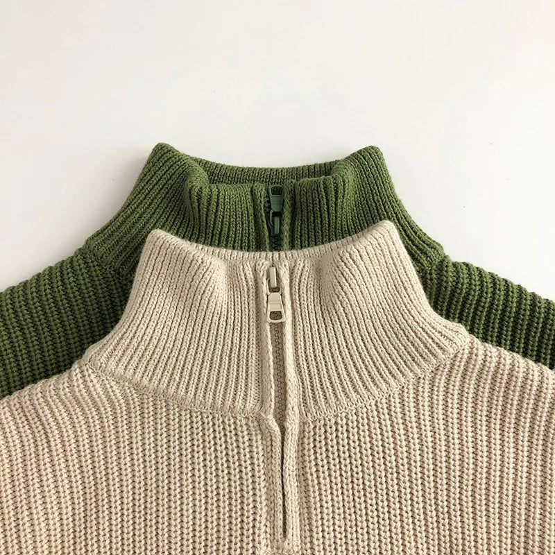 Autumn Stand Collar Kids Clothes Jacket Sweaters Classic Striped Boys Sweater Half Zipper Girls Knit Pullover Children Tops 1-6Y Unisex