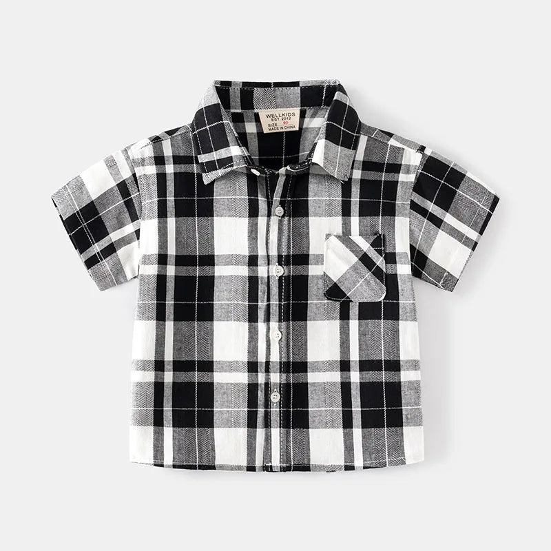 New Summer Kids Shirt Boys Girls Colour Blocked Grid T-shirt Children Breathable Loose Outwear Tops 2-6T Unisex