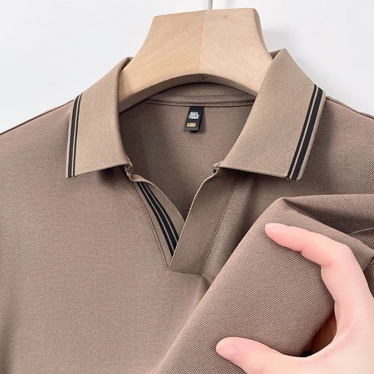 Men's Summer Hot Selling Seagull Collar Short-Sleeved Polo, High-Grade Quality Slim Fit Business Casual Short-Sleeved T-Shirt