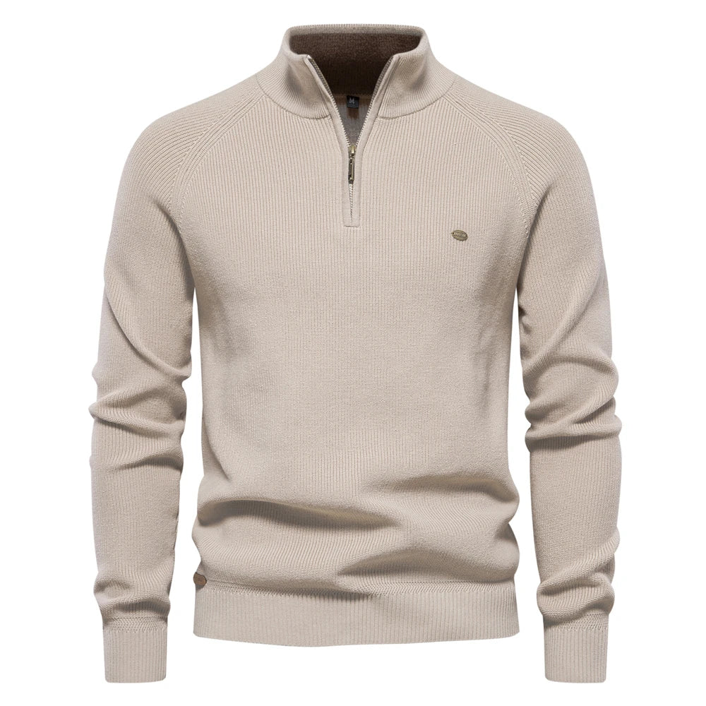 Men's Autumn Cotton Zipper Cardigan Casual Social Sweaters High Collar Warm Winter Knitted Sweater For Men