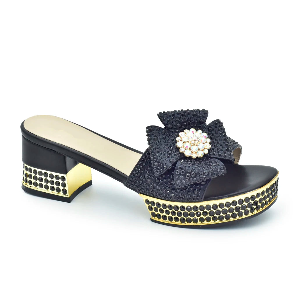 Fashion Crystal Women's Dress Pumps Open Toe Ladies Sandals with Heels African Women Wedding Shoes Decorated with Rhinestone