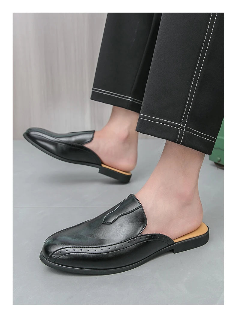 Youth Designer Summer Half Drag Shoes Breathable Men Slip-on Casual Loafers Flat Bottom Walking Slippers