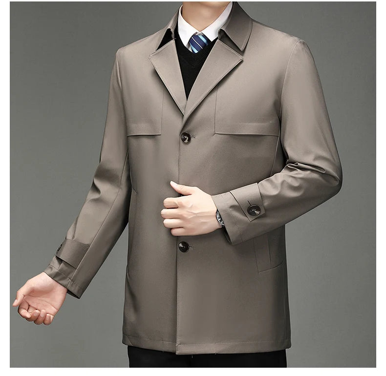 Men's Autumn & Winter Jacket, Clothing Trench Coat, Lapel Single Breasted Straight Business Casual, Male Youth Popular Style