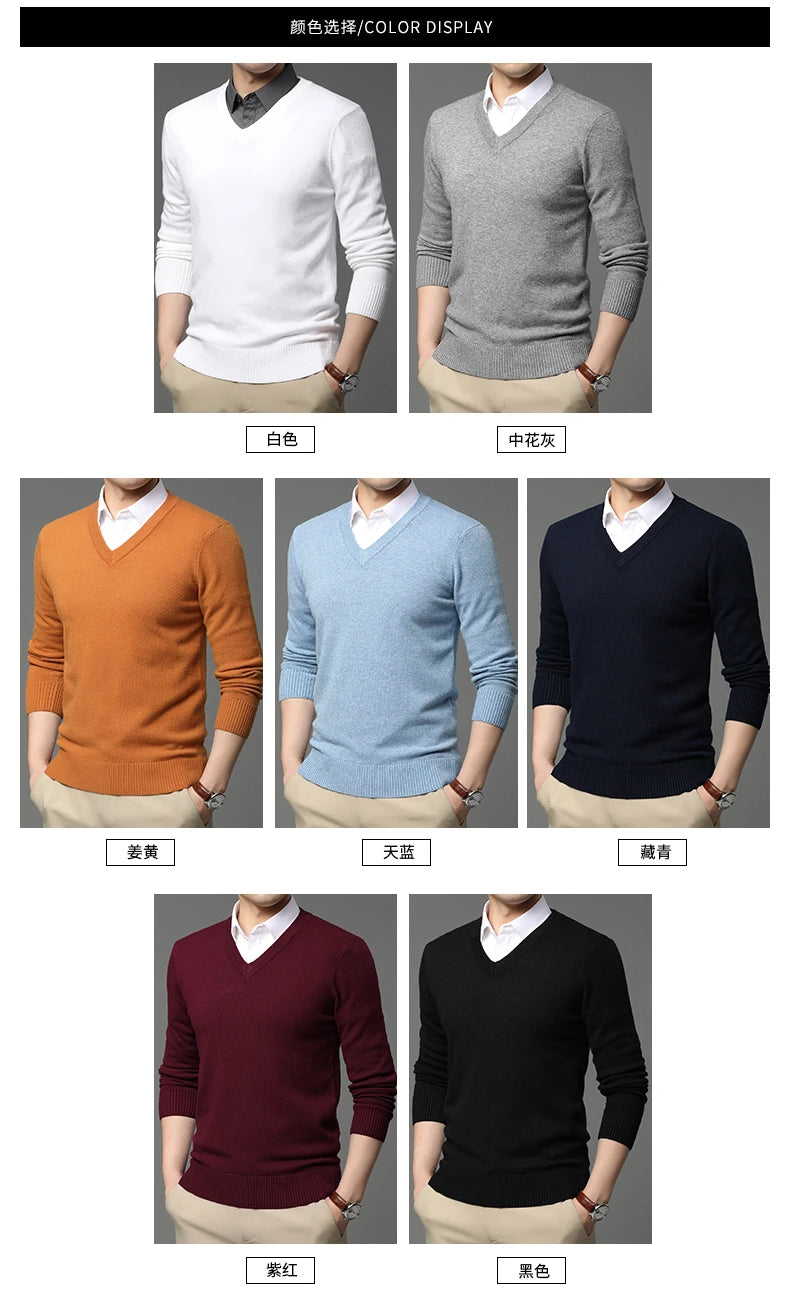 Men's High Quality Fashion Brand, Woollen Knit Pullover V-Neck Sweater, Autumn and Winter Casual Male Jumper