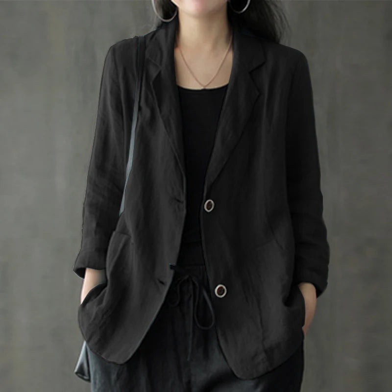 Elegant Solid Blazer Women Autumn Overcoats Casual Long Sleeve Single Button Coats Female Lapel Outwears Oversized