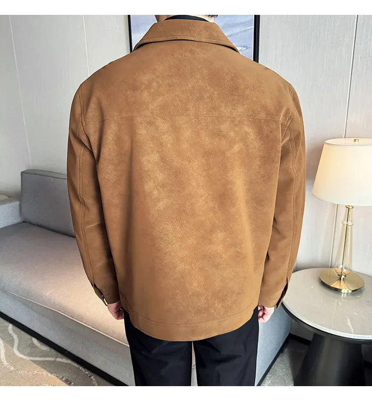 Men's Suede Casual Jacket, Lapel Fashionable Jacket, High-Grade Zipper Decorations, Business Casual Warm Male Coat