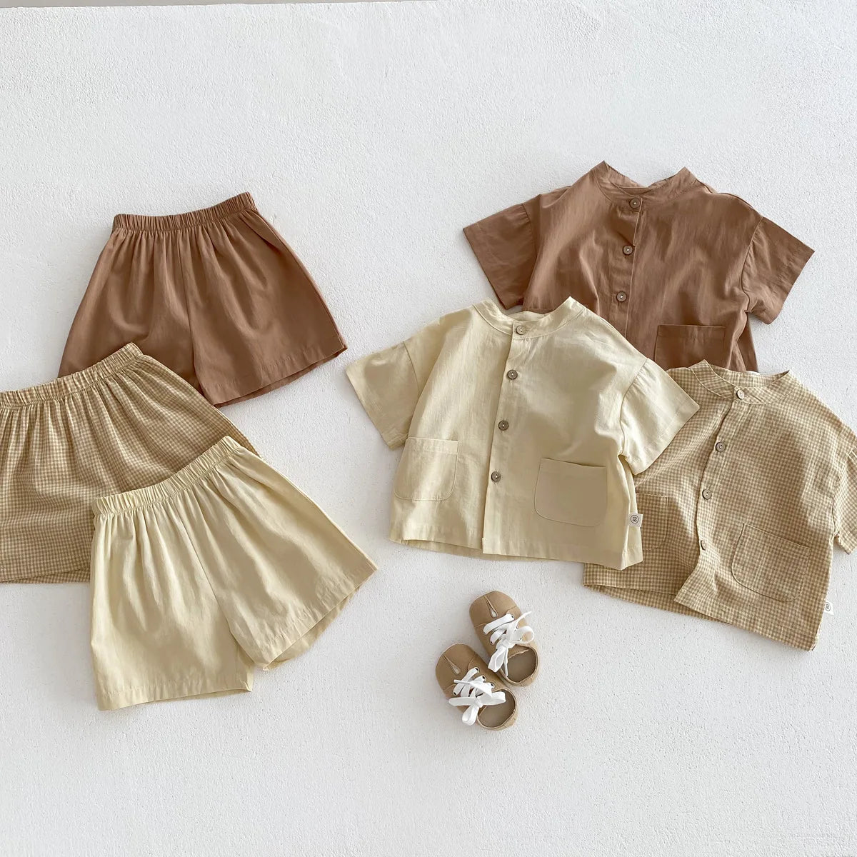 Summer Thin Short Sleeve T-shirt and Shorts Set Small Stand Collar Cool Toddler Boys Baby Girls 2PCS Casual Beach Suits 1-5Y Unisex