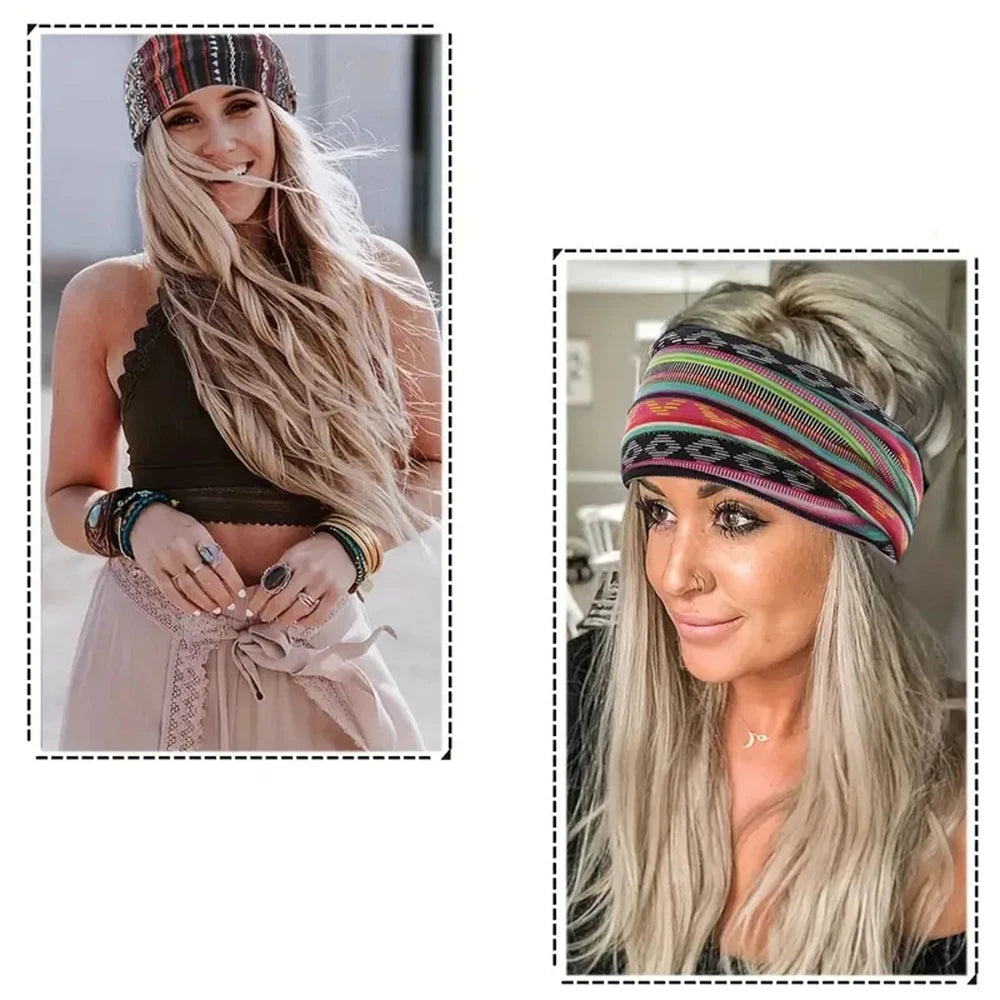 1 stuk Europees-Amerikaanse dames Bohemian stijl elastische hoofddoek modieuze ademende katoenen brede rand haaraccessoires