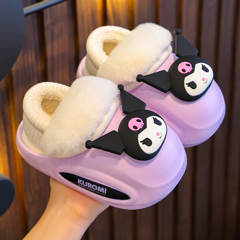 Girls' Home Fur Slippers Kawaii Anti-Skid Warm Cotton Cartoon Plush Waterproof Home Winter Shoes Size 24-41
