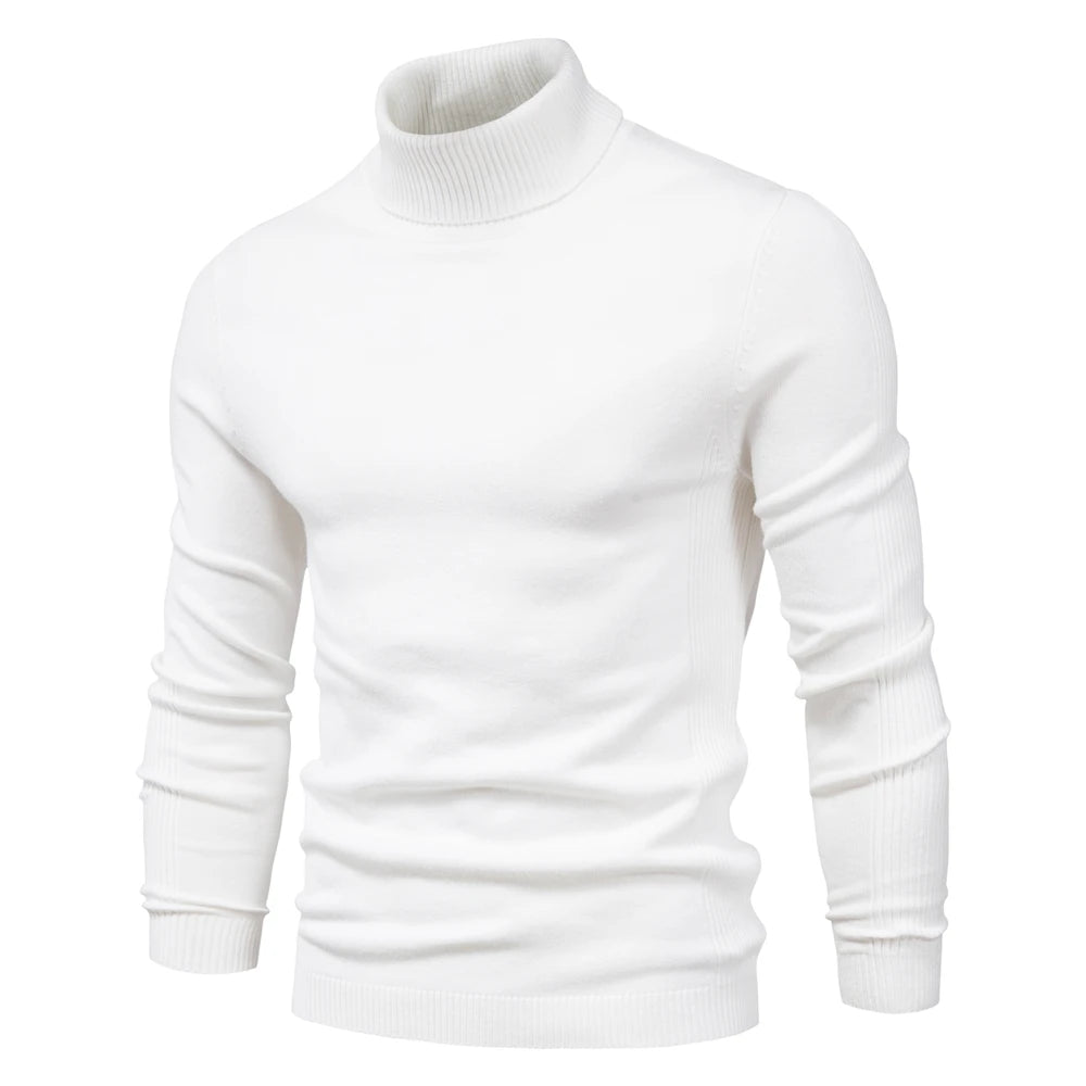 Winter Men's Turtleneck Sweater Casual Solid Colour Warm Pullover High Quality Slim Neck Long Sleeve Sweater For Men