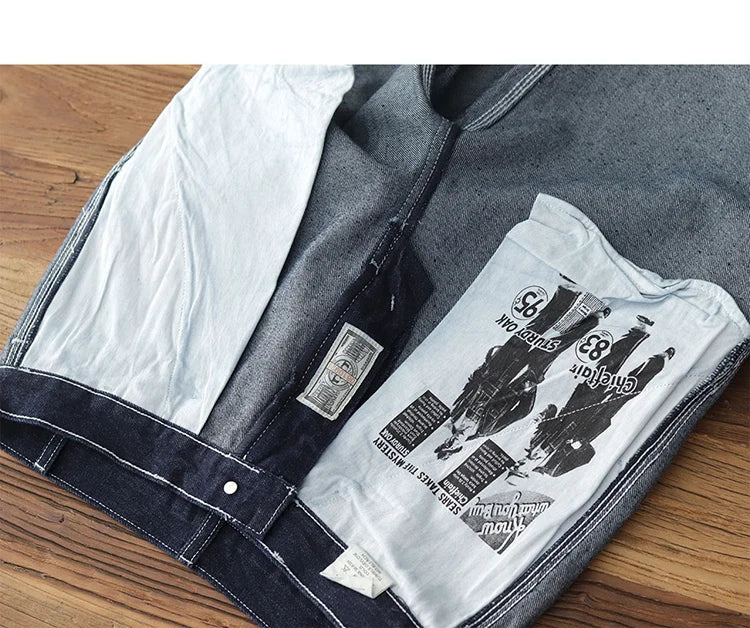 3903# Spring New American Retro Denim Carpenter Cargo Jeans Men's 100% Cotton Washed Loose Casual Multi-pocket Straight Pants