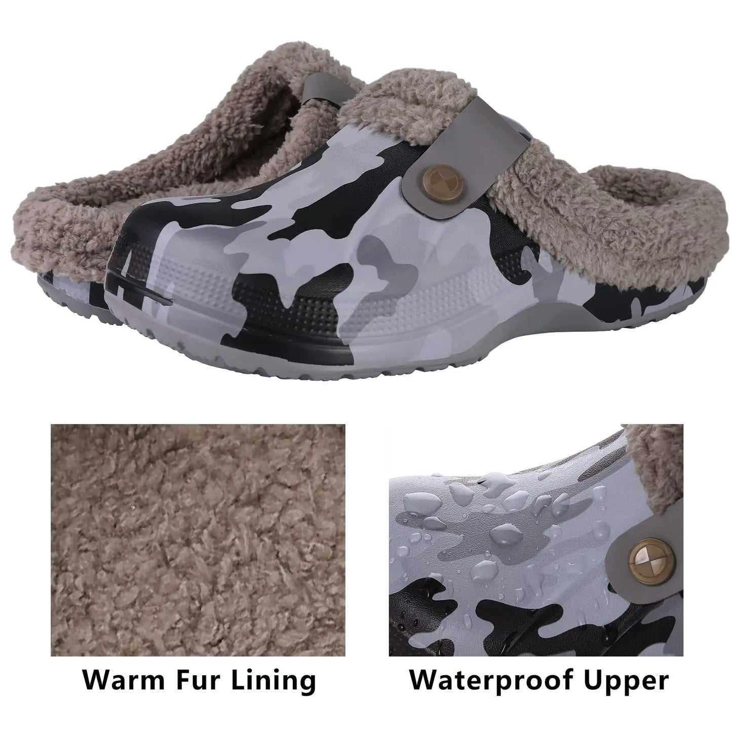 Unisex Winter Plush Garden Shoes Fur Clogs Slippers With Soft Furry Waterproof For Outdoor Cosy Fuzzy Home Use For Men & Women