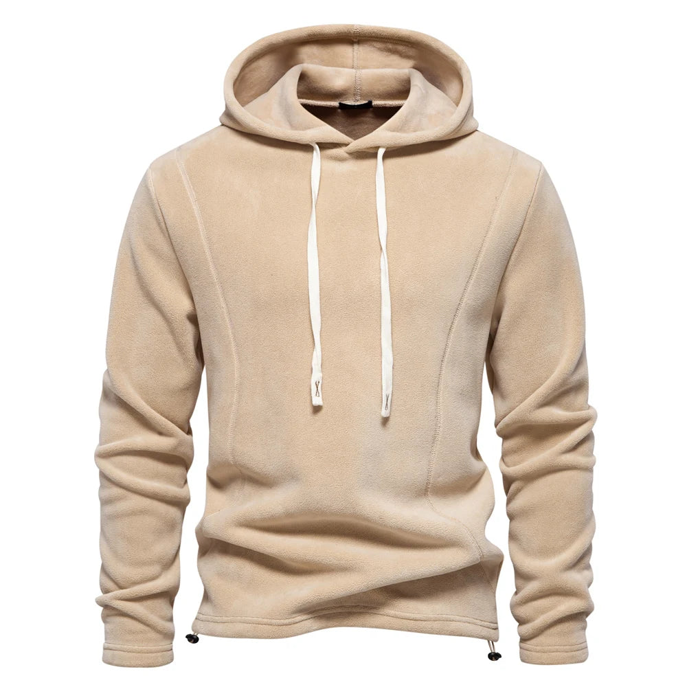 Herren Winter Solid Fleece Hoody Hochwertiger warmer Casual Kordelzug Hut Sweatshirt Softshell Hoodies für Männer