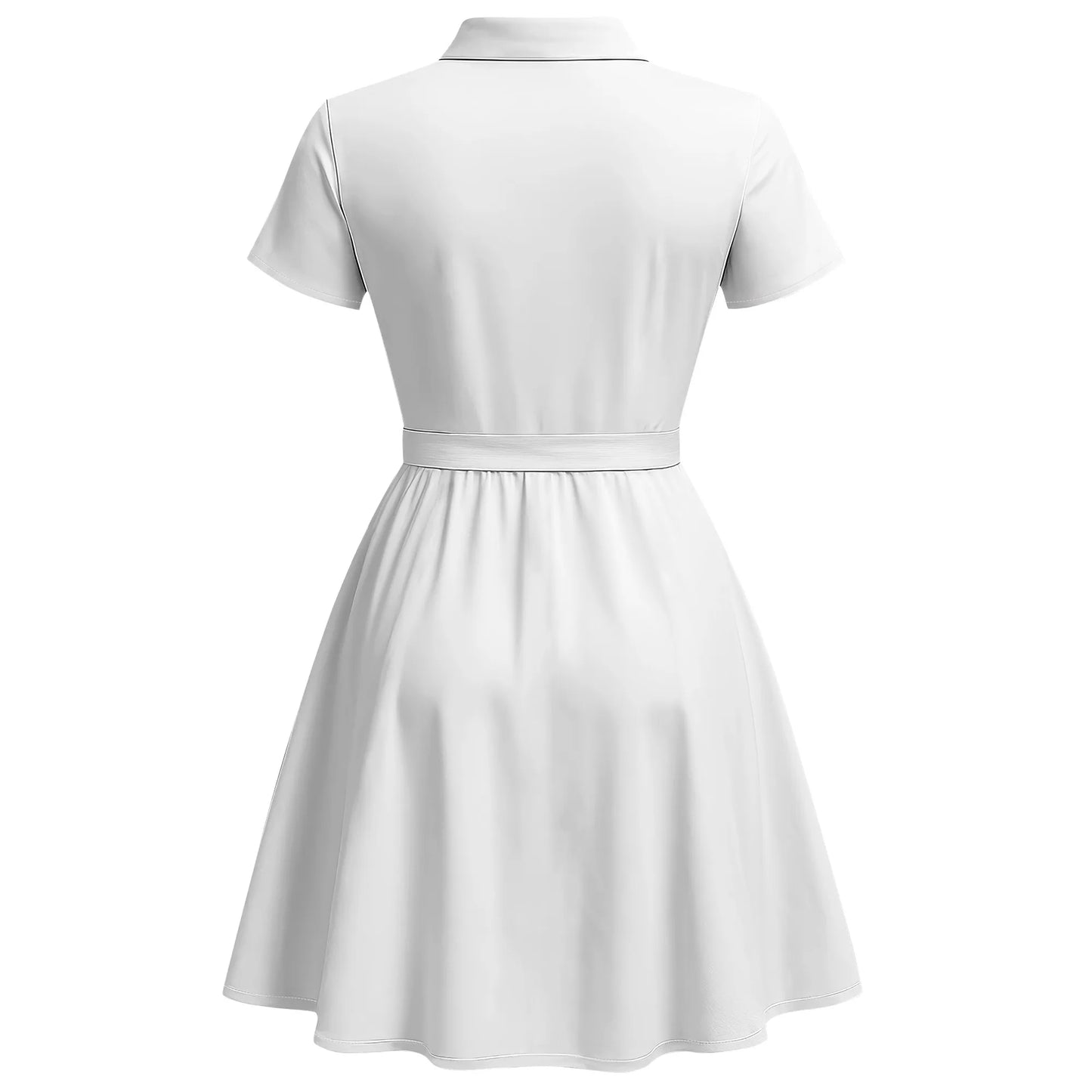 Women's Fashion Button Up Split Dresses Short Sleeve Casual Solid Color Midi Dress A-Line Swing Dresses with Belt