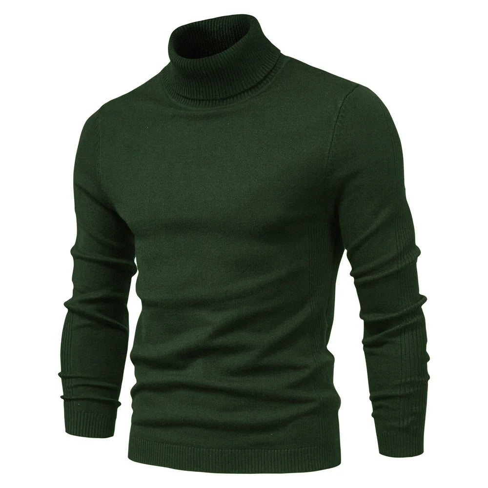 Winter Men's Turtleneck Sweater Casual Solid Colour Warm Pullover High Quality Slim Neck Long Sleeve Sweater For Men