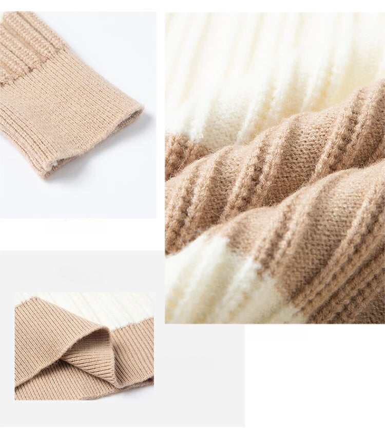 Men's Polo Shirt Luxury Pullover Sweater Fashion Thick Warm Sweater Striped Casual T-shirt, Male Top Loose Knitwear