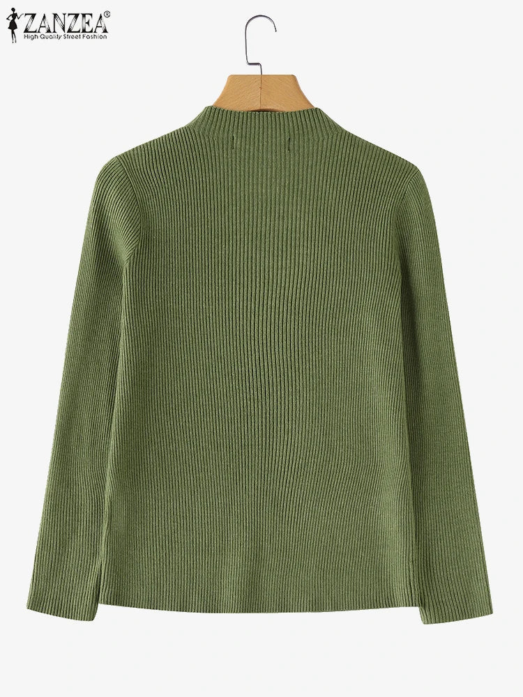 Women Sweaters Autumn Winter New Fashion Long Sleeve Solid Colour Knitted Sweater Casual Loose Basic Pullover