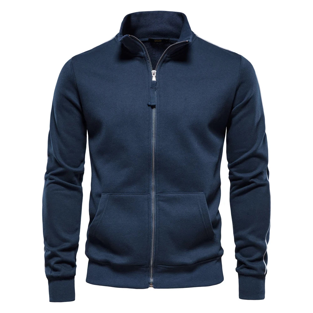 Men's New Cotton-blend Solid Zip Up Sweatshirts Casual Sport Cardigan Jacket Sweatshirt for Men