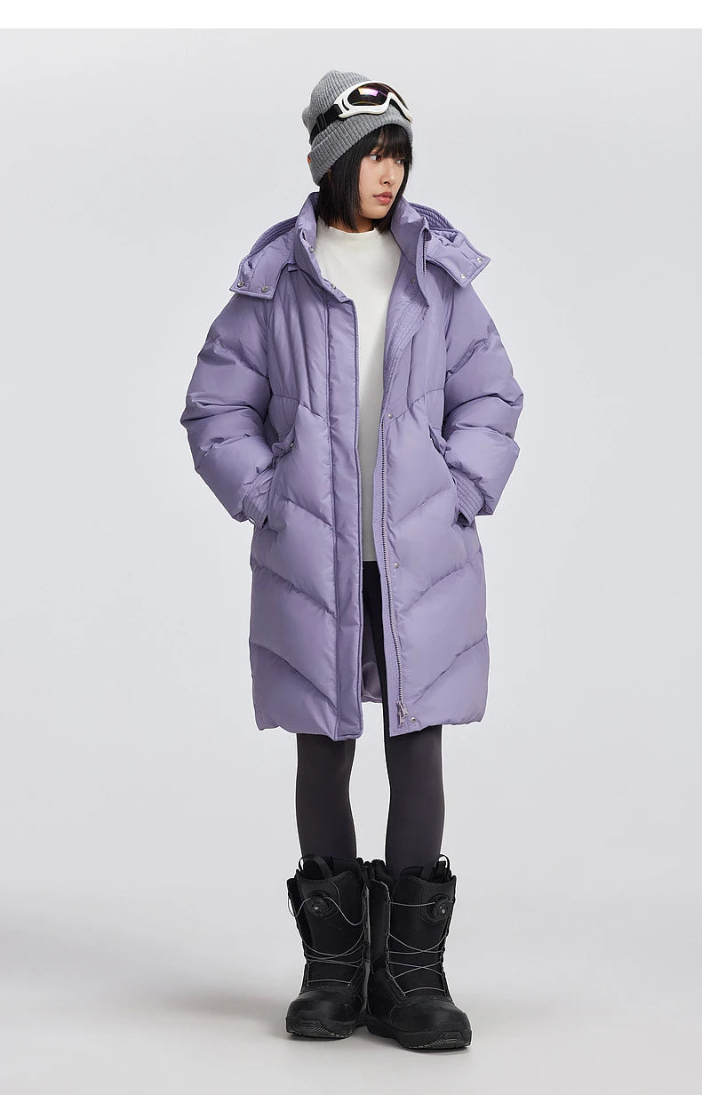 Women's Winter Down Jacket Duck Down Detachable Hood Puffer Coats, Simple Korean Style Mid-Length Jacket for Ladies