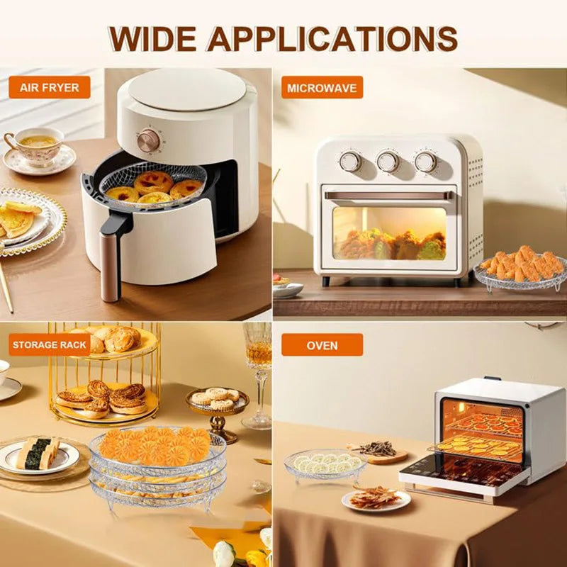 Airfryerrek, set van 3, stapelbaar meerlaags roestvrijstalen droogrek, Airfryer-accessoires, stoommandje voor de oven