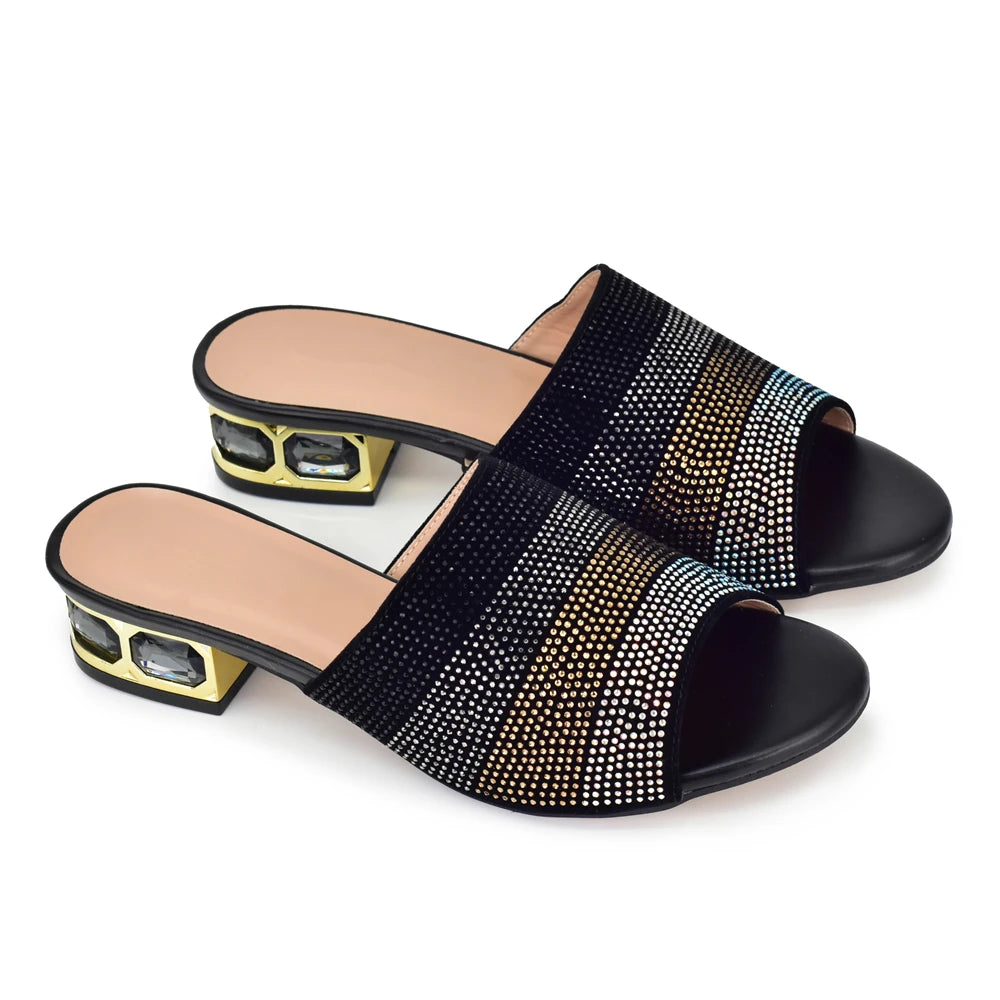 Women's Luxury Rhinestone Crystal Pumps 2024 New Fashion Slippers Sandals Party Low Heels Elegant Italian Women Shoes